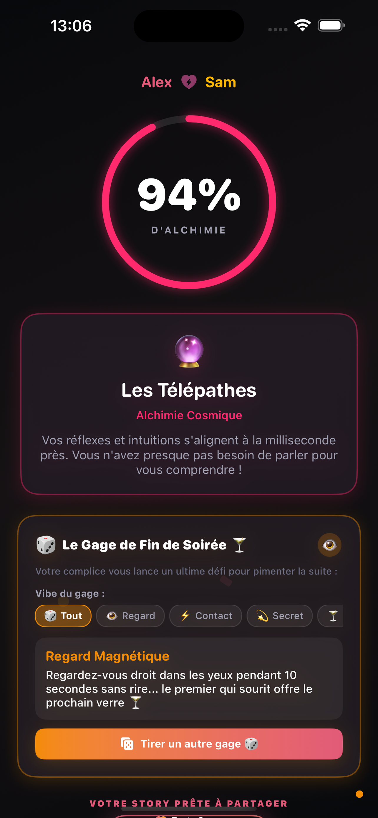 Datefuse Résultat d'Alchimie et Confettis